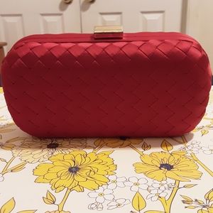 Le Chateau Satin Woven Clutch, Red